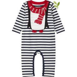 Rampers "Rotto" w kolorze granatowo-białym. Niebieskie kombinezony niemowlęce name it boys, w paski, z bawełny, bez rękawów, bez kaptura. W wyprzedaży za 47,95 zł.