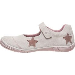 Skórzane baleriny w kolorze beżowym z paskiem. Brązowe baleriny dziewczęce marki Lamino Shoes, z aplikacjami. W wyprzedaży za 132,95 zł.