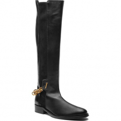 Oficerki STUART WEITZMAN - Chain YL96105 Pitch Black Manet. Czarne kozaki damskie marki Stuart Weitzman, ze skóry, przed kolano, na wysokim obcasie, na obcasie, bez zapięcia. W wyprzedaży za 2139,00 zł.