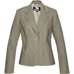 Żakiet lniany bonprix khaki. Szare żakiety damskie bonprix, bez wzorów, ze lnu. Za 84,99 zł.