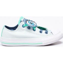 Converse - Tenisówki dziecięce. Zielone trampki dziewczęce marki Converse, bez wzorów, z materiału, na sznurówki. W wyprzedaży za 129,90 zł.
