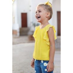 Mayoral - T-shirt dziecięcy 92-134 cm. Żółte bluzki dziewczęce Mayoral, z nadrukiem, z dzianiny, z okrągłym kołnierzem. Za 82,90 zł.