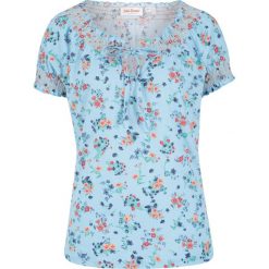 T-shirt z nadrukiem bonprix niebieski świetlny z nadrukiem. Niebieskie koszulki damskie bonprix, z nadrukiem, bez kołnierzyka, bez rękawów. Za 49,99 zł.