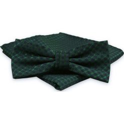 Zielono-Granatowa Mucha Męska -ALTIES- z Taką Samą Poszetką, w Kratkę MUALTS0474. Żółte muszki męskie Alties, na imprezę, w paski, eleganckie. Za 40,00 zł.