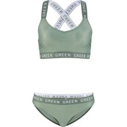Bikini z biustonoszem bustier (2 części), zrównoważony produkt bonprix oliwkowy. Zielone stroje kąpielowe damskie bonprix, z nadrukiem. Za 89,99 zł.