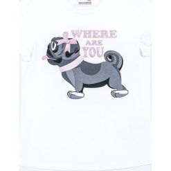 Coccodrillo - T-shirt dziecięcy 128-146 cm. Białe bluzki dziewczęce COCCODRILLO, z nadrukiem, z dzianiny, z okrągłym kołnierzem, z krótkim rękawem, krótkie, bez kaptura. Za 39,90 zł.