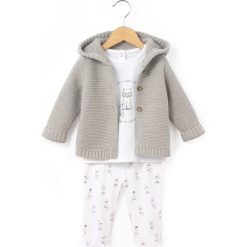 Zestaw spodnie i bluza z kapturem, z nadrukiem. Szare bluzy niemowlęce marki La Redoute Collections, z nadrukiem, z bawełny, z długim rękawem, długie, z kapturem. Za 117,56 zł.