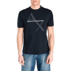 Armani Exchange Koszulka Niebieski. Niebieskie podkoszulki męskie Armani Exchange, l, z nadrukiem, z bawełny, z krótkim rękawem. Za 214,95 zł.