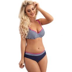 Stroje kąpielowe damskie: Bikini w kolorze biało-granatowo-różowym
