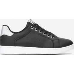 Czarno-Srebrne Trampki Tune of Love. Czarne buty sportowe damskie Renee, z napisami, na sznurówki. Za 79,99 zł.