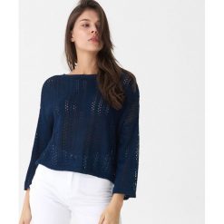 Ażurowy sweter oversize - Granatowy. Niebieskie swetry damskie House, s, bez wzorów, bez rękawów, bez kaptura. W wyprzedaży za 39,99 zł.