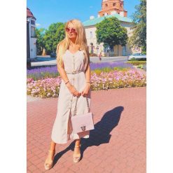 Beżowa Sukienka Morisco. Brązowe sukienki damskie Renee, na co dzień, s, w paski, z bawełny, bez kołnierzyka, bez rękawów, maxi, proste. Za 99,99 zł.