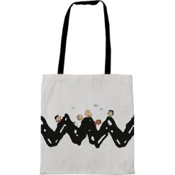 Shopper bag damskie: Torba „Friends” w kolorze białym ze wzorem na zakupy – 35 x 40 cm