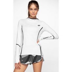 Bluza do biegania damska BLDF101 - biały. Białe bluzy damskie marki 4f, bez wzorów, z dzianiny, bez rękawów, z kapturem, do biegania. Za 199,99 zł.