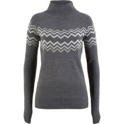 Sweter bonprix szary melanż - biel wełny. Białe swetry klasyczne damskie bonprix, z wełny. Za 74,99 zł.