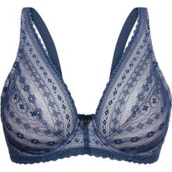 Biustonosz bonprix ciemnoniebiesko-cielisty. Niebieskie biustonosze sportowe damskie bonprix, w koronkowe wzory, z koronki. Za 54,99 zł.
