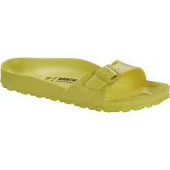 Birkenstock Klapki damskie Madrid Vibrant Yellow. Żółte klapki damskie Birkenstock, bez wzorów, bez obcasa. Za 74,25 zł.