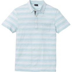 Shirt polo z krótkim rękawem, w paski bonprix jasnozielono-biały w paski. Zielone koszulki męskie bonprix, s, w paski, z krótkim rękawem. Za 44,99 zł.