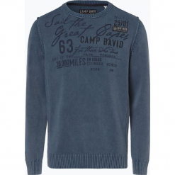 Camp David - Sweter męski, niebieski. Niebieskie swetry męskie marki Camp David, m, z nadrukiem, z bawełny, klasyczne, bez kołnierzyka, bez kaptura. Za 449,95 zł.