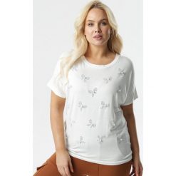 Biała Bluzka Rue. Białe bluzki damskie Born2be, xl, bez wzorów, z dzianiny, klasyczne, z okrągłym kołnierzem, z krótkim rękawem. Za 49,99 zł.