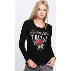Czarna Bluzka Change It. Czarne bluzki damskie marki Born2be, s, z nadrukiem, z okrągłym kołnierzem, z długim rękawem. Za 24,99 zł.