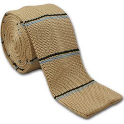 Stonowany, Dziergany Męski Krawat Knit w Prążek - 5,5 cm - Alties, Cielisty KRALTS0114. Krawaty męskie Alties, w paski, z jeansu, sportowe. Za 44,00 zł.