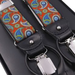 Czerwono-zielone szelki na guziki i żabki - paisley G42. Czerwone szelki męskie . Za 99,00 zł.