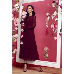 Sukienka w stylu boho midi burgund. Czerwone sukienki damskie Lemoniade, na co dzień, s, bez wzorów, z szyfonu, boho, z falbankami, z długim rękawem, długie, midi, proste. Za 259,90 zł.