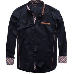 Koszula męska elegancka slim fit czarna Recea. Czarne koszule męskie Recea, xxl, bez wzorów, z bawełny, eleganckie, bez kołnierzyka, bez rękawów. Za 52,34 zł.