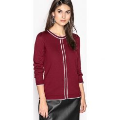 Kardigany damskie: Sweter rozpinany z okrągłym dekoltem, 50% wełny Merynos