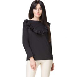Czarna Bluzka Wizytowa z Falbanką. Czarne bluzki damskie marki Molly.pl, s, z bawełny, eleganckie, z falbankami, z długim rękawem. Za 149,00 zł.