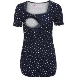 Shirt ciążowy i do karmienia, z koronką bonprix ciemnoniebieski z nadrukiem. Niebieskie koszulki damskie bonprix, z nadrukiem, z koronki, z dekoltem w serek. Za 79,99 zł.
