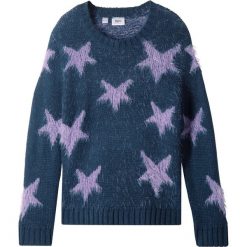 Sweter z dzianiny z długim włosem bonprix ciemnoniebiesko-kolor bzu. Niebieskie swetry dziewczęce bonprix, bez wzorów, z dzianiny, bez kołnierzyka, z długim rękawem, długie, bez kaptura. Za 69,99 zł.