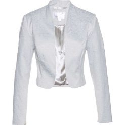 Bolerko żakardowe Premium bonprix matowy srebrny. Szare żakiety damskie bonprix, bez wzorów, z żakardem, bez rękawów. Za 69,99 zł.
