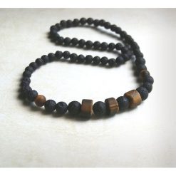 Naszyjnik MĘSKI :: tiger's eye & LAVA II. Czerwone naszyjniki męskie kaktusia, metalowe. Za 145,00 zł.