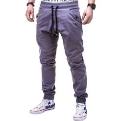 SPODNIE MĘSKIE JOGGERY P241 - SZARE. Szare joggery męskie Ombre Clothing, z bawełny. Za 49,00 zł.