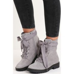 Szare Botki Look Back. Szare workery damskie Born2be, militarne, z okrągłym noskiem, za kostkę, na wysokim obcasie, na zamek. Za 64,99 zł.