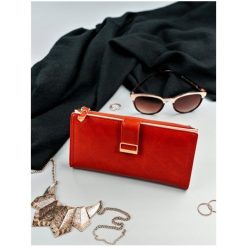 Portfel damski slim wallet czerwony Milano Design K1211 - czerwony. Czerwone portfele damskie MILANO DESIGN, bez wzorów, ze skóry. Za 34,99 zł.