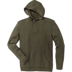 Swetry klasyczne męskie: Sweter z kapturem Slim Fit bonprix ciemnooliwkowy