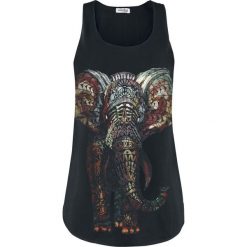Innocent Tribal Elephant Vest Top damski czarny. Czarne bluzki damskie Innocent, s, z nadrukiem, bez kołnierzyka. Za 74,90 zł.