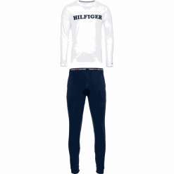 Tommy Hilfiger piżama męska CN LS Pant Jersey Logo Set XL ciemnoniebieska. Niebieskie piżamy męskie xl, z bawełny. W wyprzedaży za 229,00 zł.