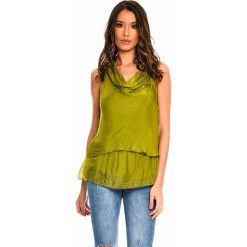 Jedwabny top w kolorze oliwkowym. Zielone bluzki damskie Silk Premium, s, bez wzorów, z jedwabiu, bez kołnierzyka, bez rękawów. W wyprzedaży za 128,95 zł.
