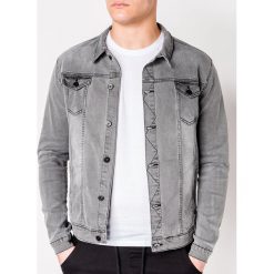 Kurtka męska przejściowa jeansowa C345 - szara. Szare kurtki męskie Ombre Clothing, xs, bez wzorów, z bawełny, bez kaptura. Za 79,00 zł.