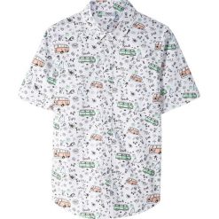 Koszula z nadrukiem Slim Fit bonprix biały z nadrukiem. Białe koszule chłopięce bonprix, z nadrukiem, z klasycznym kołnierzykiem, bez rękawów. Za 49,99 zł.