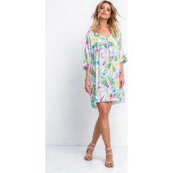 Sukienka mini trapezowa na lato - tropicana, m. Sukienki damskie e-margeritka.pl, s, z nadrukiem, z poliesteru, bez kołnierzyka, moda ciążowa, z długim rękawem, długie, mini, trapezowe. Za 139,99 zł.