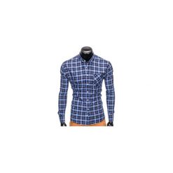 KOSZULA MĘSKA W KRATĘ Z DŁUGIM RĘKAWEM K396 - GRANATOWY/NIEBIESKI. Niebieskie koszule męskie na spinki Ombre Clothing, m, z długim rękawem. Za 49,00 zł.