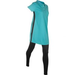 Długi shirt polo z bawełny pique + legginsy bonprix morska zieleń-czarny. Legginsy damskie bonprix. Za 109,98 zł.