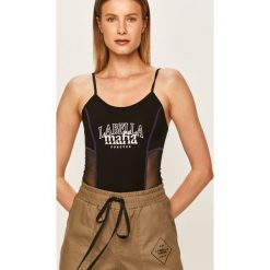 LaBellaMafia - Top. Czarne topy damskie LABELLAMAFIA, s, z nadrukiem, z elastanu, z okrągłym kołnierzem. Za 139,90 zł.