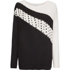 Sweter oversize z aplikacją bonprix czarno-beżowy. Czarne swetry damskie bonprix, z aplikacjami, bez rękawów, bez kaptura. Za 69,99 zł.