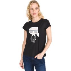 Karl Lagerfeld Koszulka Czarny. Czarne koszulki damskie KARL LAGERFELD, xs, z nadrukiem, z bawełny, bez kołnierzyka. Za 347,95 zł.